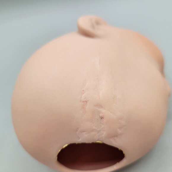 Porcelain Doll Head Brown Glass Eyes Painted Features - Picture 6 of 7